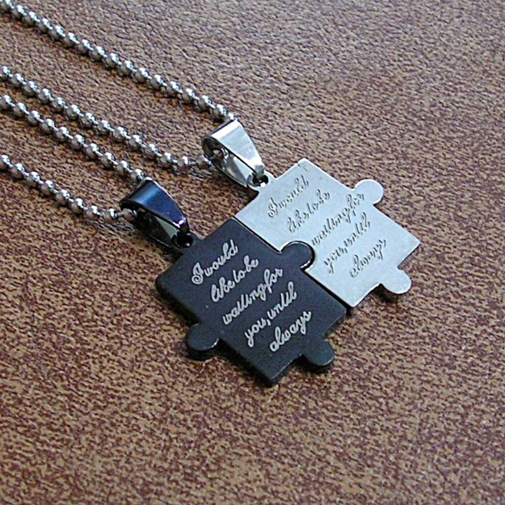 2pc Couples Interlocking Puzzle Necklace Set